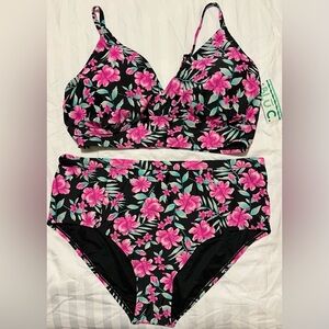 FLORAL X-FRONT & FLORAL HI WAIST BOTTOM 2PC SET